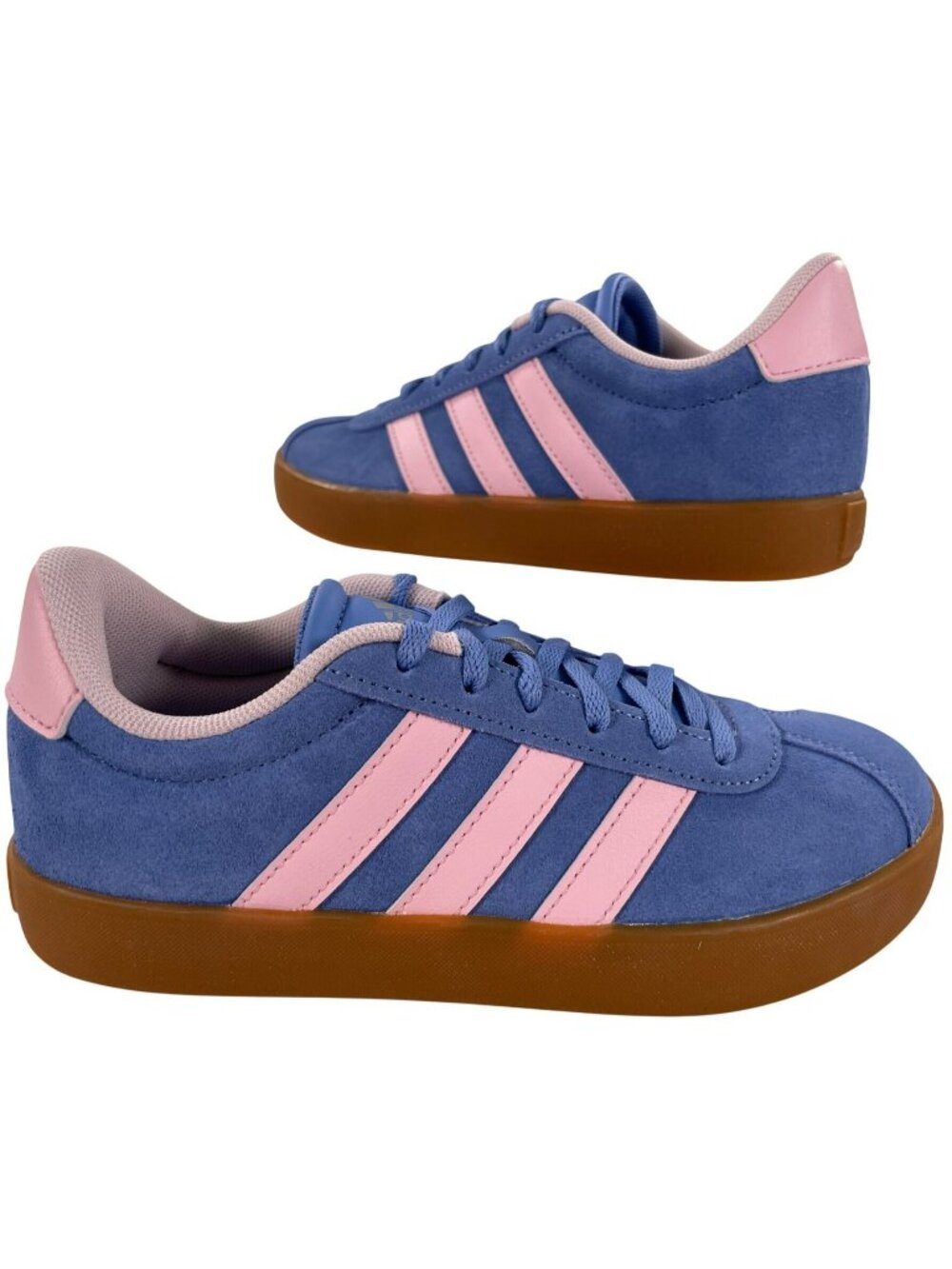 Adidas VL Court 3.0 K Sneakers Blue Pink Suede Lace-Up Gum Sole Kids Size 3 NEW